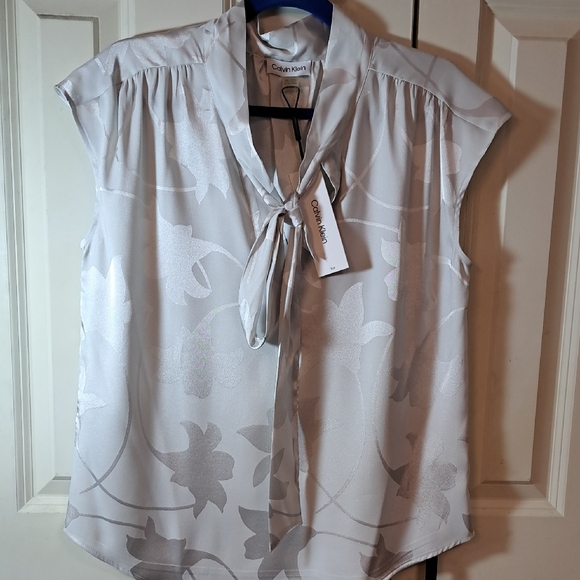 Calvin Klein Suit Tops - NWT Calvin Klein Suit  Women's Elegant Gray Blouse